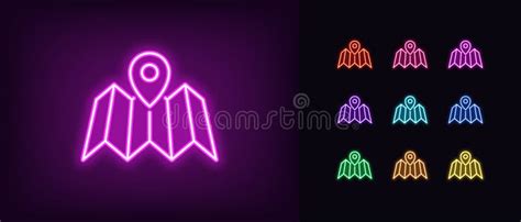 Outline Neon Map Icon. Glowing Neon Map with Pin Marker, Map Pointer Pictogram Stock Vector ...