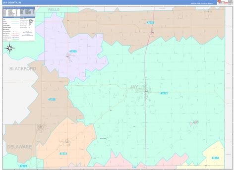 Jay County, IN Wall Map Color Cast Style by MarketMAPS - MapSales