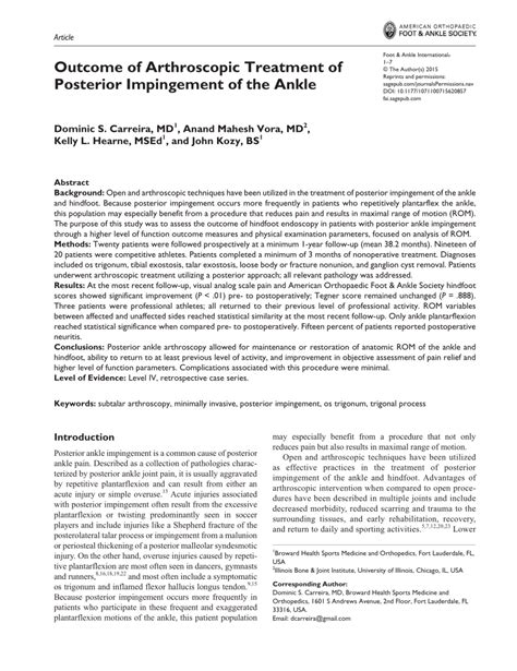 (PDF) Outcome of Arthroscopic Treatment of Posterior Impingement of the ...