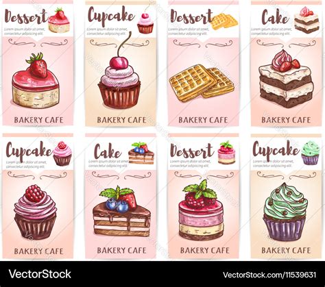 Cafe desserts menu sketched cupcakes cakes tags Vector Image