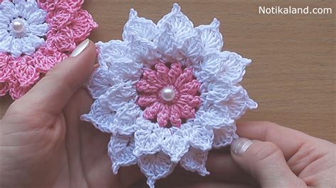 Layered 12 Petals Crochet Flower For Decor - CrochetBeja