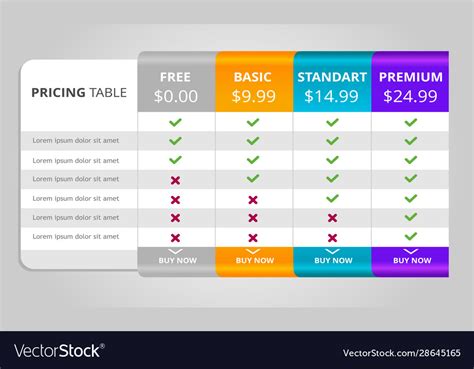 Web pricing table design for business Royalty Free Vector