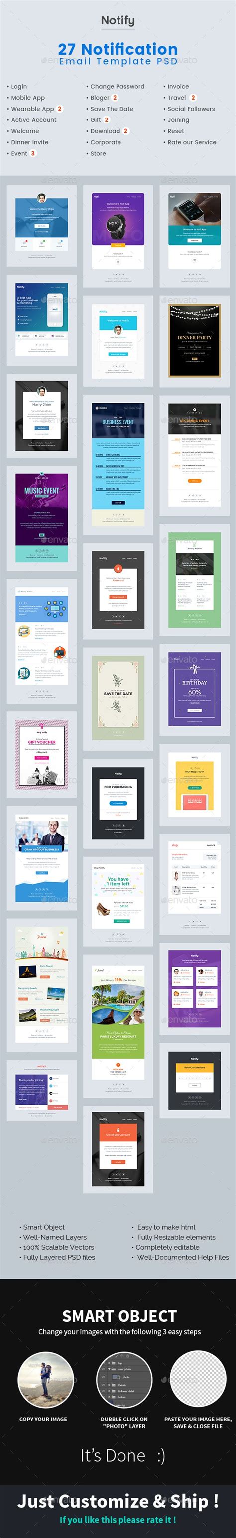 Notify - Notification Email Template PSD | Web design infographic, Email templates, Templates