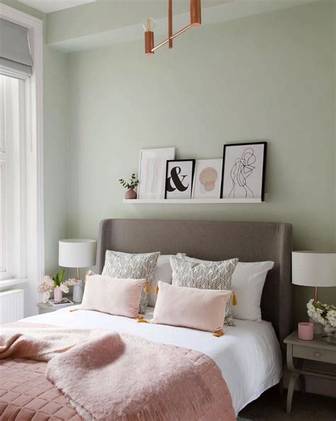 36 Inspiring Green Gray Interiors (with Paint Color Names) - Pursuit Decor | Sage green bedroom ...
