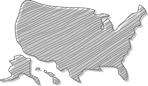 Hand drawn map of the United States of America. USA map sketch. US map ...