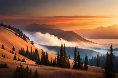 Premium AI Image | sunrise in the mountains with a golden sunrise