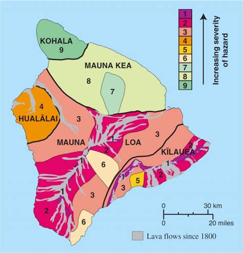 Map of Island of Hawai‘i showing the volcanic hazards from lava flows ...