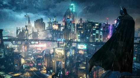 Batman Overlooking Gotham City Arkham Knight Live Wallpaper - MoeWalls