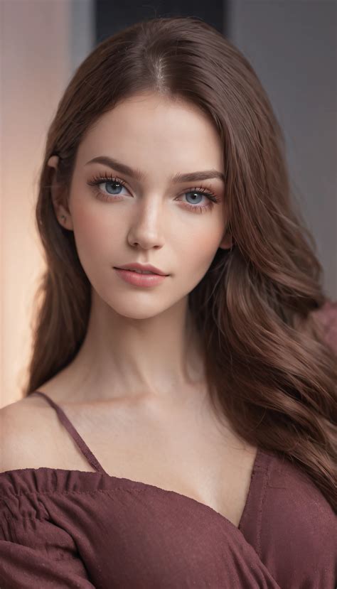 Produce an ultra-realistic Instagram model of a beautiful woman, long brown hair, blue eyes ...