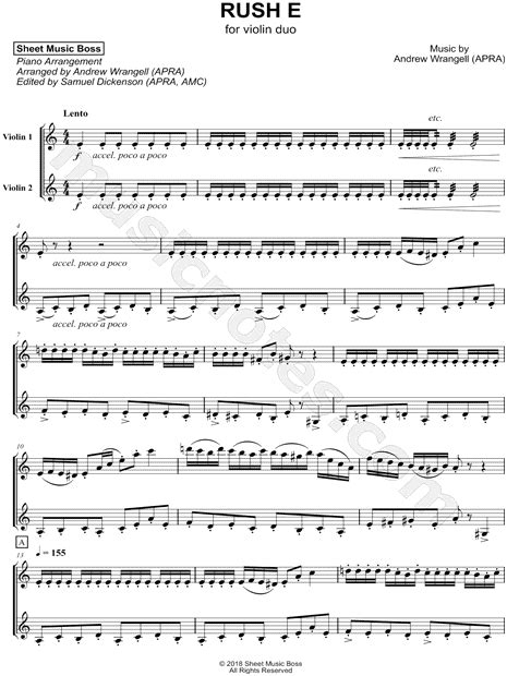 Sheet Music Boss "Rush E - Violin Duet" Sheet Music in A Minor ...