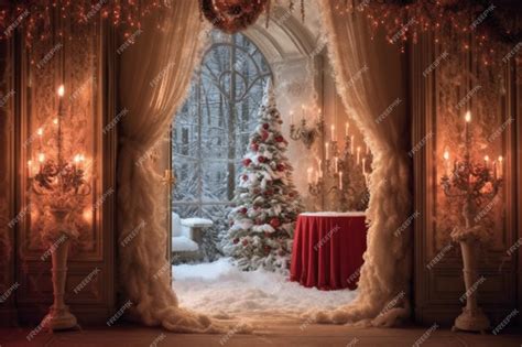 Premium AI Image | A christmas scene with a tree and a candle in the window