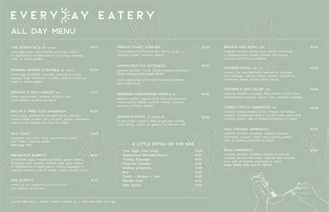 Menu at Everyday Eatery cafe, Irvine