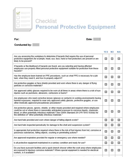 Personal Protective Equipment Checklist | - Horst Insurance– Horst Insurance