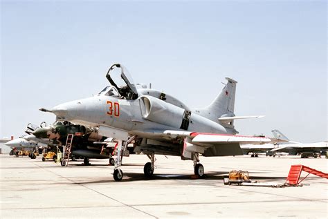 Fighter Squadron 126 (VF-126) A-4 Skyhawk aircraft line the flight line in presentation for a ...