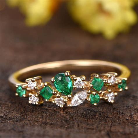 Solid 14K yellow gold emerald engagement ring diamond wedding | Etsy in 2020 | Diamond wedding ...