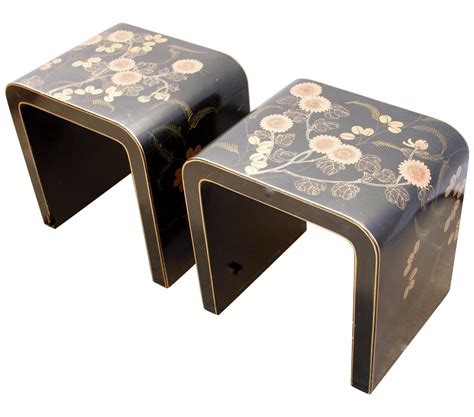 Vintage Waterfall Lacquered End Tables - A Pair | Chinoiserie decorating, Waterfall furniture ...