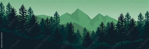 green mountain landscape with tree silhouette good for wallpaper, backdrop, banner, web banner ...