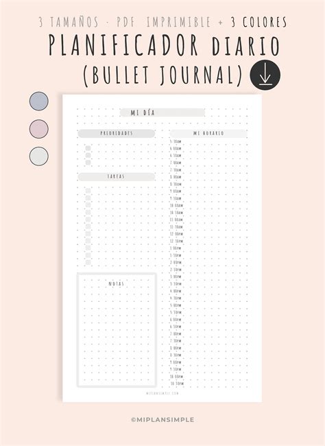 Planificador diario bullet journal, plantilla bullet journal PDF imprimible A5 - MIPLANSIMPLE