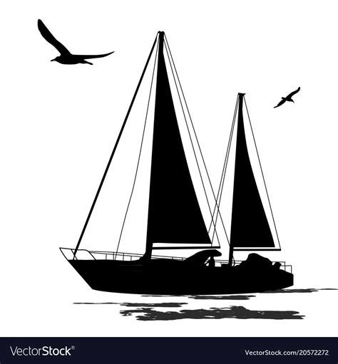 Sailing boat silhouette with birds Royalty Free Vector Image