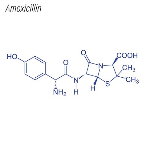 Vector Skeletal formula of Amoxicillin. Drug chemical molecule. 6659420 Vector Art at Vecteezy