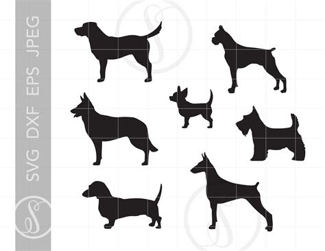 Dog Silhouettes SVG Vector Dog Silhouette Clipart Dog Silhouette Cut Files Dog Breeds Svg Jpg ...