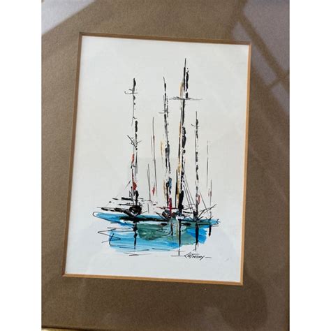 Vintage Nautical Acrylic Painting by Edward Cathony, Circa 1950s | Chairish