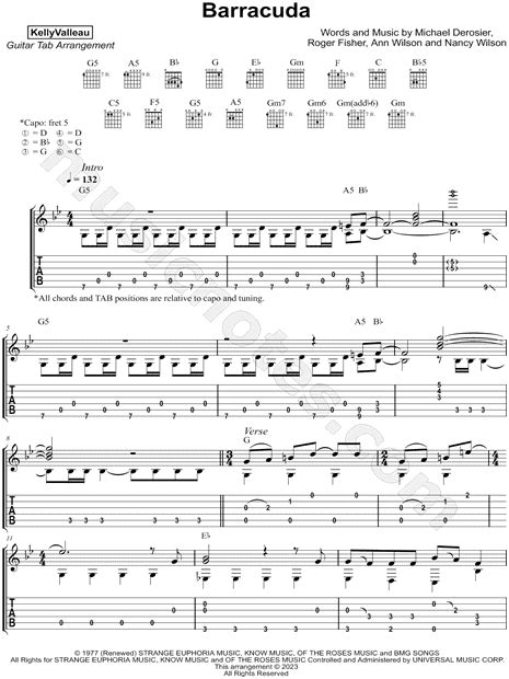 Kelly Valleau "Barracuda" Guitar Tab in G Minor - Download & Print - SKU: MN0282700