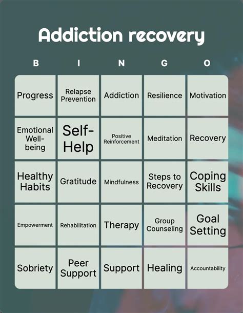 Addiction Recovery Bingo Card Template - Bingo Card Creator