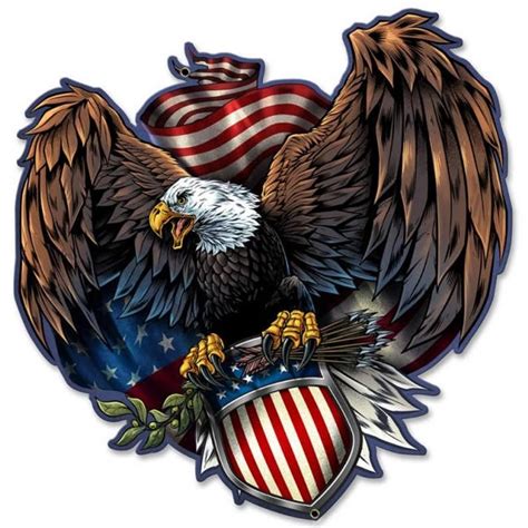 United States Army Bald Eagle and Flag, Patriotic Art on Plasma Cut Metal Sign, Vintage Style ...