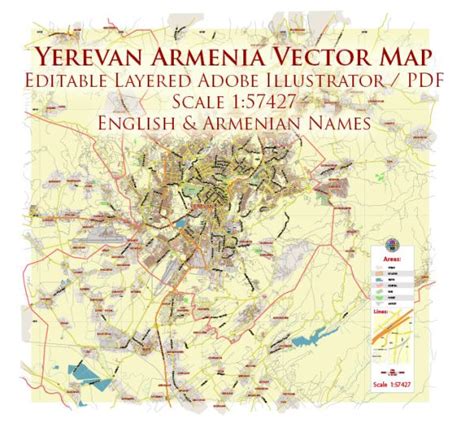 Yerevan Armenia Map Vector Exact High Detailed City Plan editable Adobe Illustrator Street Map ...