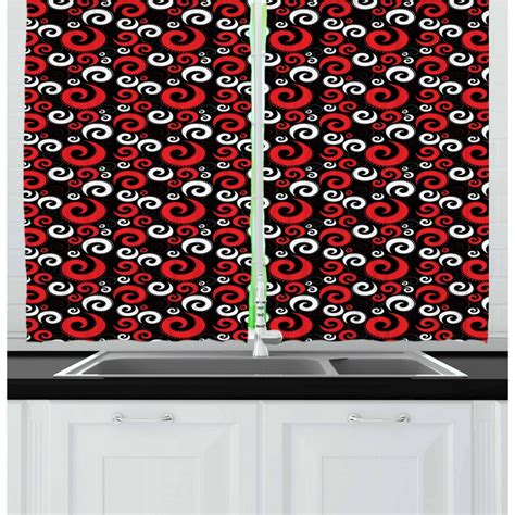 Red and Black Curtains 2 Panels Set, Modern Pattern with Swirl Shapes and Dots Spirals Abstract ...