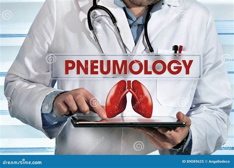 Pneumologist Holding Tablet Pc in the Clinic with Text Pneumology Stock ...