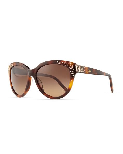 Chloe Suzanna Studded Cat-Eye Sunglasses, Tortoise