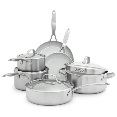 GreenPan Venice Pro Greenpan Tri-Ply Stainless Steel Healthy Ceramic Nonstick 10 Piece Cookware ...