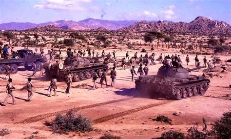 Eritrean People's Liberation Front T-55 tanks head to battle, Eritrean War of Independence, 1970 ...