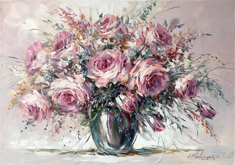 Pink Roses in Vase Oil Painting, Still Life Flowers Wall Art, Rose Art ...