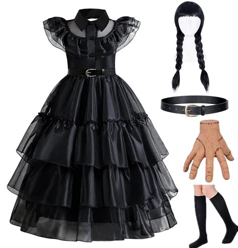 Wednesday Addams Costume Girls, Kids Wednesday Addams Dress With Belt Wednesday Costume ...