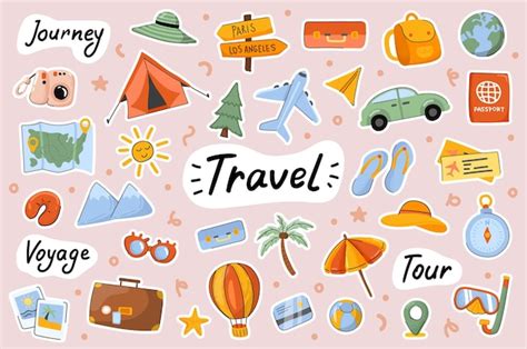 Premium Vector | Travel cute stickers template scrapbooking elements set