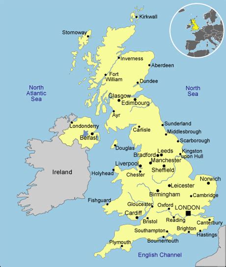 Map of United Kingdom with Major Cities, Counties. Map of Great Britain