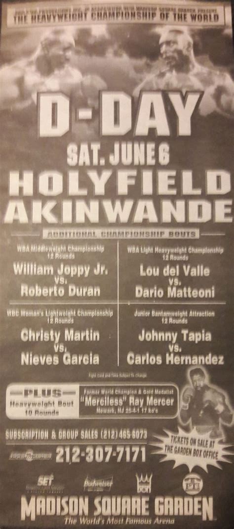 Evander Holyfield vs. Henry Akinwande - June 6, 1998, entire card got cancelled due to illnesses ...