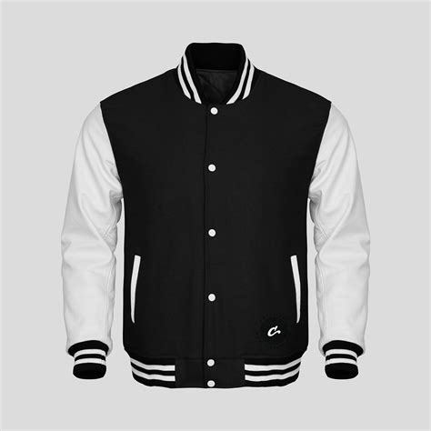 White Leather Sleeves Black Wool Varsity Jacket