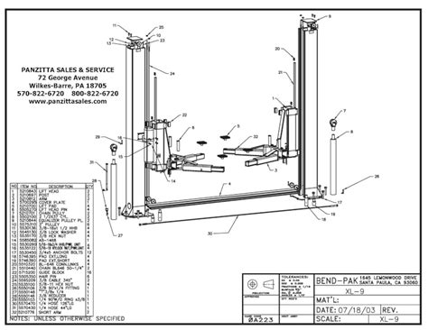 BendPak XL-9 Parts – Panzitta Sales & Service