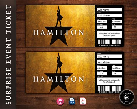 PRINTABLE HAMILTON Broadway Surprise Ticket, Hamilton Ticket, Hamilton ...