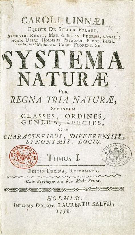 Systema Naturae Cover Page Photograph by Natural History Museum, London ...