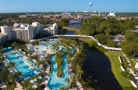 hilton-orlando-buena-vista-palace-lazy-river-pool-2016-arial-disney-springs for Disney Springs ...