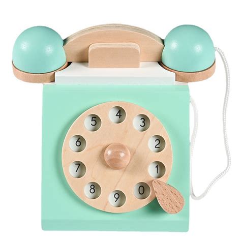 Bluethy Pretend Play Phone Vintage Interactive Wood Communication ...