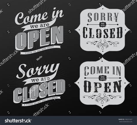 Open Vintage Retro Signs Vector Illustration - 186221627 : Shutterstock