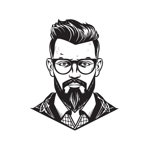 hipster man, vintage logo line art concept black and white color, hand ...