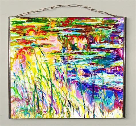 Claude Monet Water Lilies Reflections on the Water, Stained Glass and Printing on Canvas. canvas ...