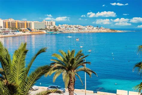 Waterside of St. Julian’s Bay and Sliema. Malta Stock Photo - Image of famous, boat: 160139652